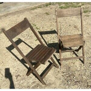Pair (2) Vintage Wood Folding Chairs READ DESCRIPTION